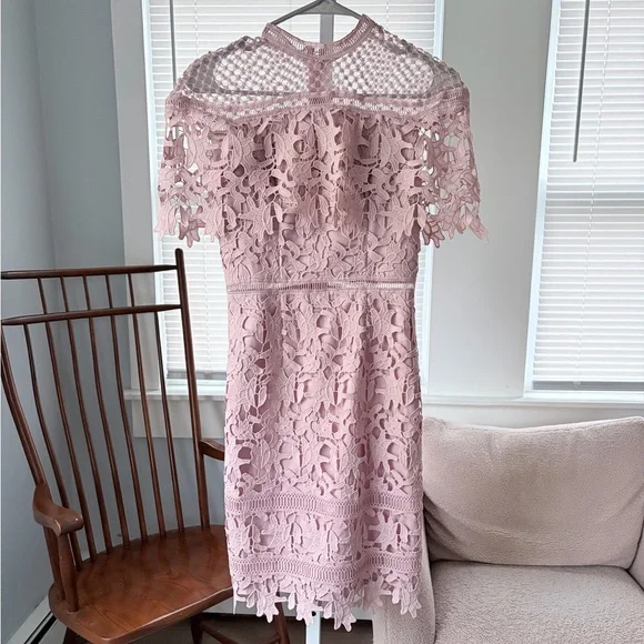 Chi Chi London Blush Pink Crochet Lace Midi Dress size 2 - Picture 2 of 9